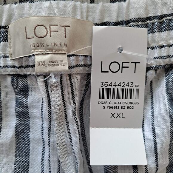 LOFT Pants Striped Linen Pull On Wide Leg Palazzo Deep Space Gray Size XXL (NWT) - Picture 11 of 15